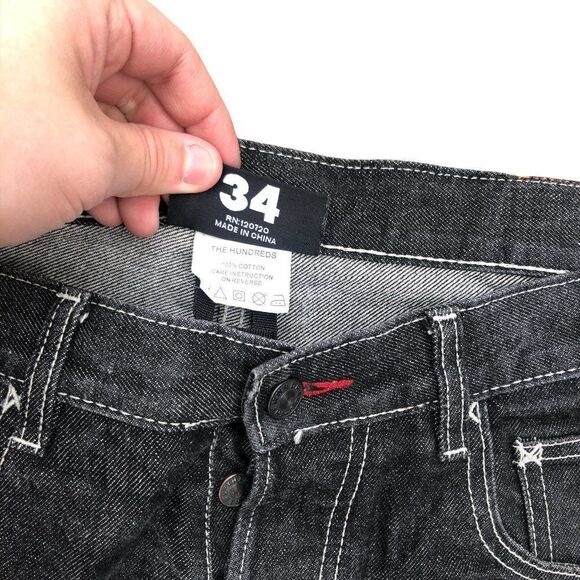 RARE The Hundreds Embroidered Jeans Size 34 Gray DENIM BUNDLE - Picture 5 of 10